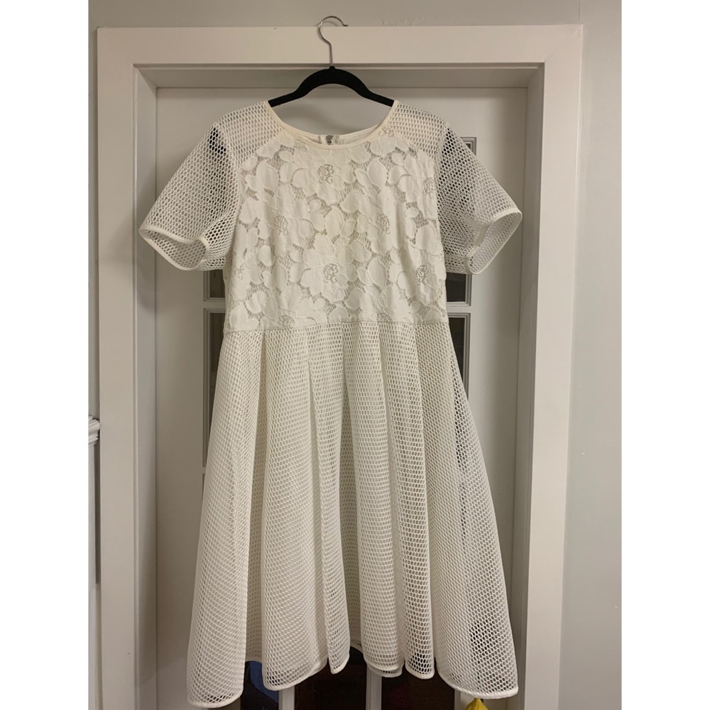 White Lace and Mesh Fit and Flare Dress